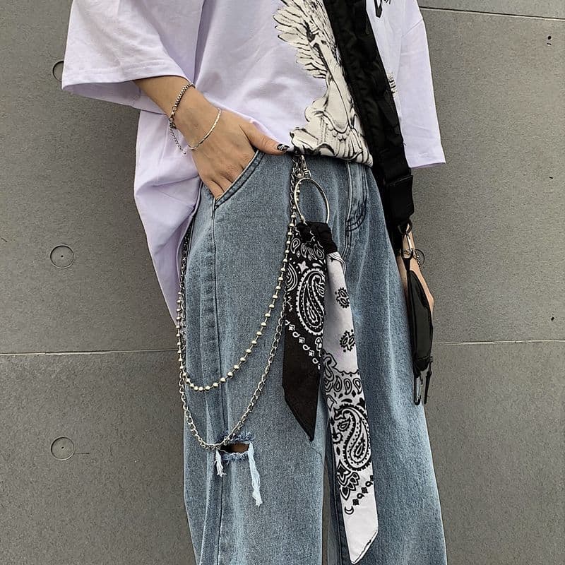 В Корейском стиле INS Harajuku BF Style Ретро хип-хоп Супер горячая пряжка на талии двухцветный шелковый шарф…