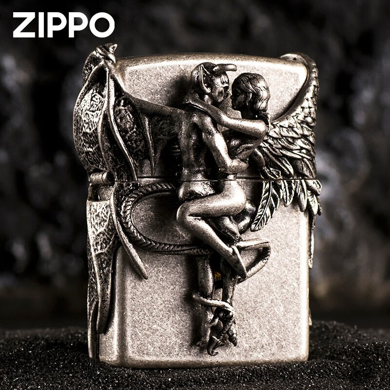 Зажигалка Zippo ветрозащитная с эмблемой ангела и дьявола оптом из Кит